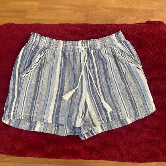 Briggs linen blend shorts elastic waistband blue and white striped size L - Picture 1 of 10